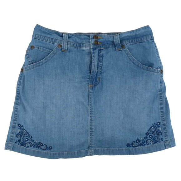 Gloria Vanderbilt Women 8 Blue Denim Jean Skort Skirt Built in Shorts Pockets - Picture 1 of 13